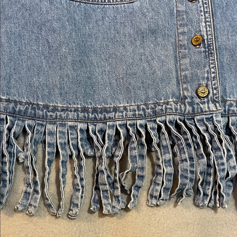 Draper’s & Damon’s Women’s L Denim Button Up Shirt Jacket Fringe Western Boho - Picture 6 of 11